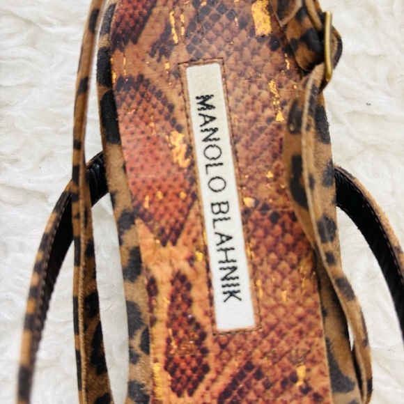 Manolo Blahnik Leopard Suede Leather Thong Flat Sandals size 38 US 7 - Picture 13 of 16